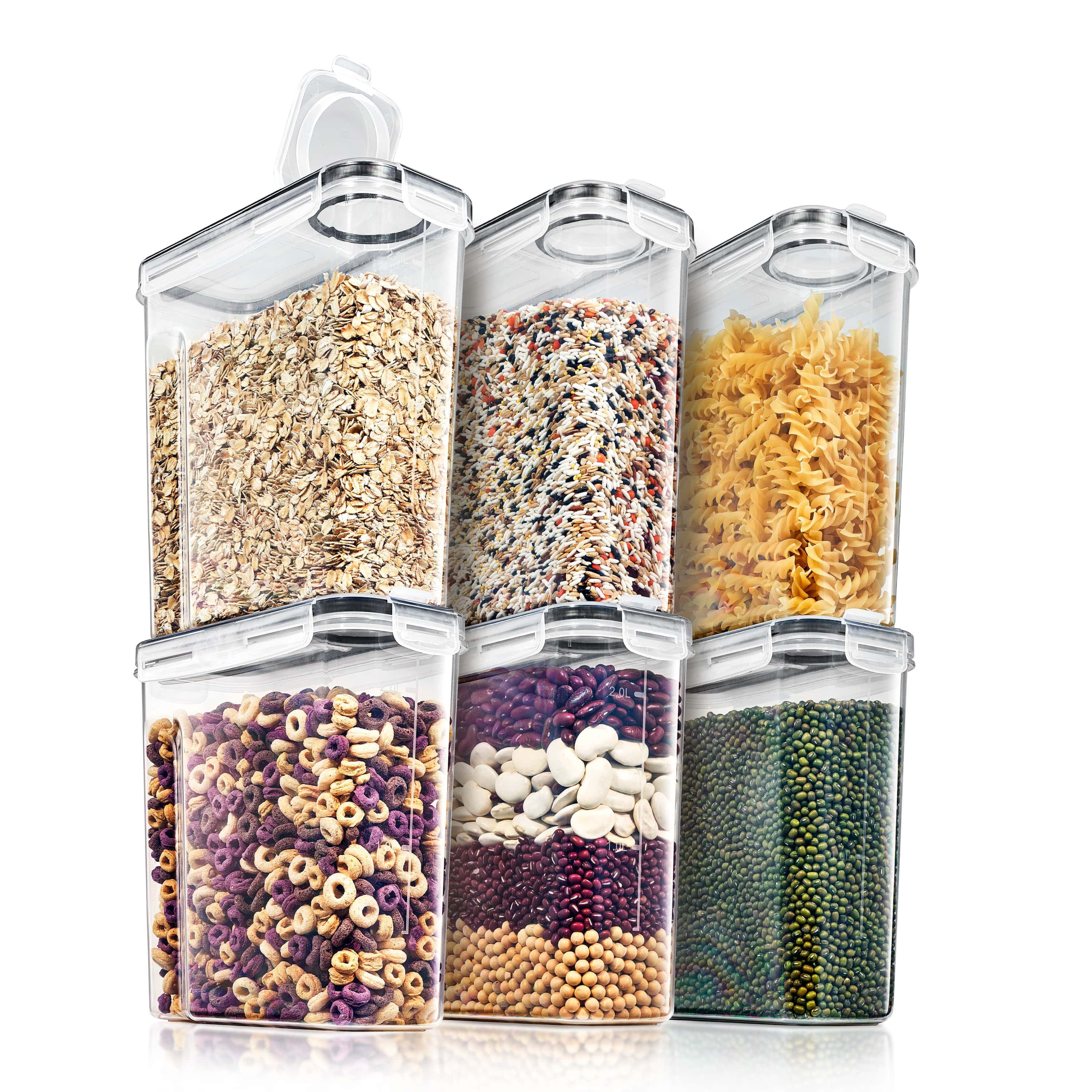 Sorbus 6 Pack Airtight Food Storage Dispenser Set for Beans, Pasta, Cereals, and More, (2L/8.4 Cups)