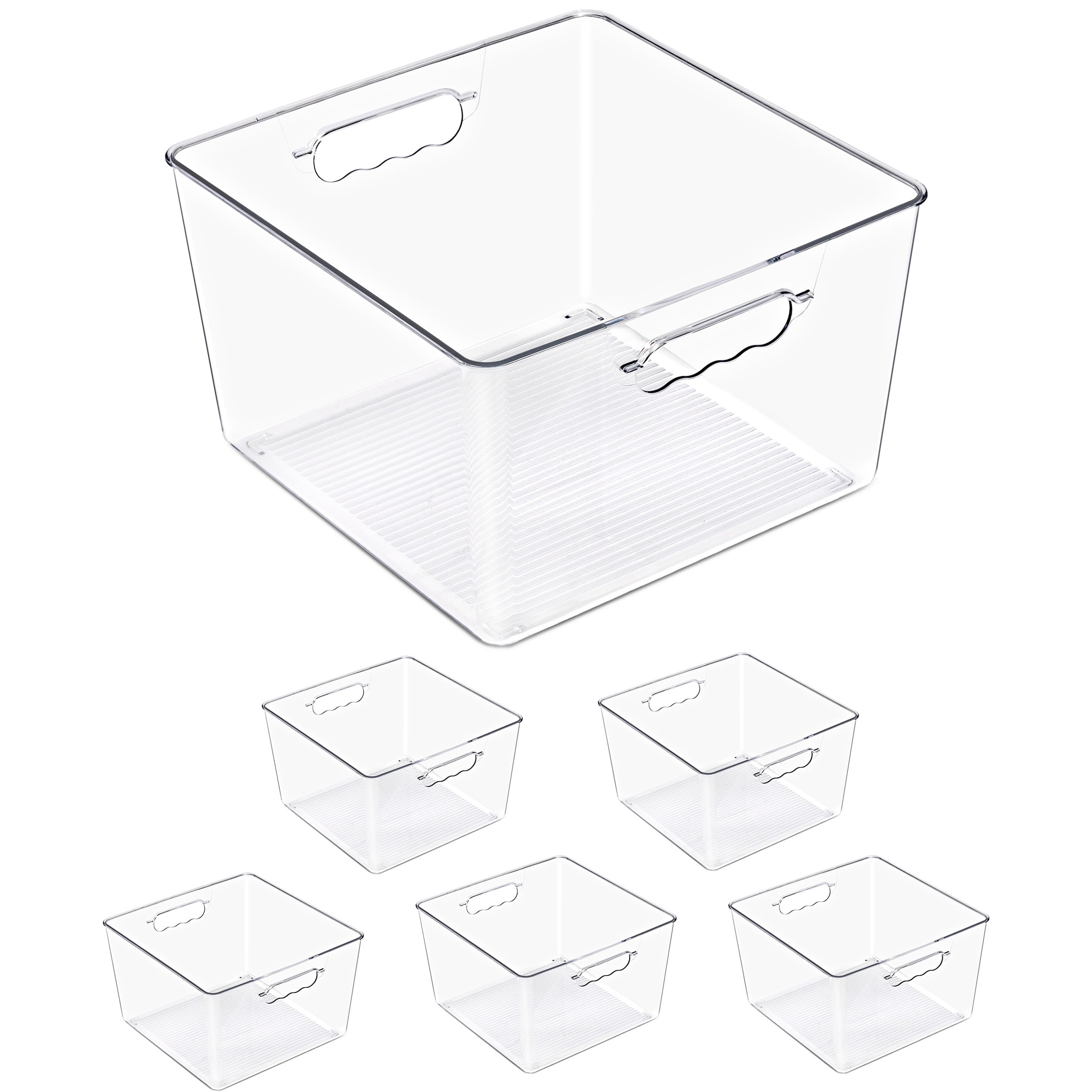 Sorbus 6-Pack Clear Stackable Storage Bins with Handles, BPA-Free Large Square Organizers