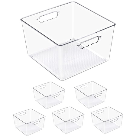 Sorbus 6-Pack Clear Stackable Storage Bins with Handles, BPA-Free Large Square Organizers