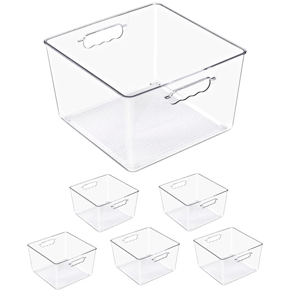 Sorbus 6-Pack Clear Stackable Storage Bins with Handles, BPA-Free Large Square Organizers