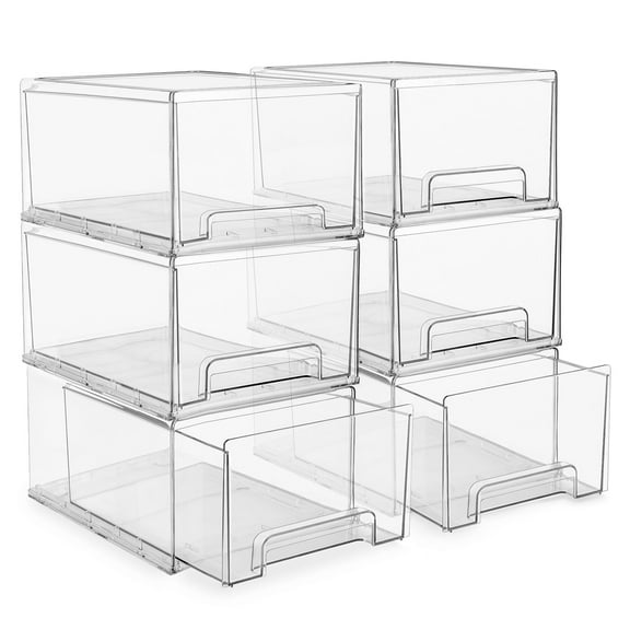 Sorbus 6-Pack Clear Stackable Storage Drawers with Handles Plastic Organizer Bins