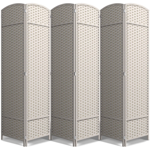 Sorbus 6-Panel Folding Room Divider, Beige Mesh Hand-Woven Privacy Screen, 96" W x 69" H