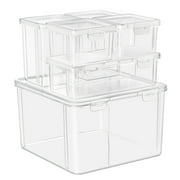 Sorbus 6-Piece Art Supply Storage Organizer, Stackable Plastic Bins with Hinged Lids