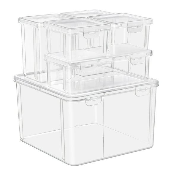 Sorbus 6-Piece Art Supply Storage Organizer, Stackable Plastic Bins with Hinged Lids