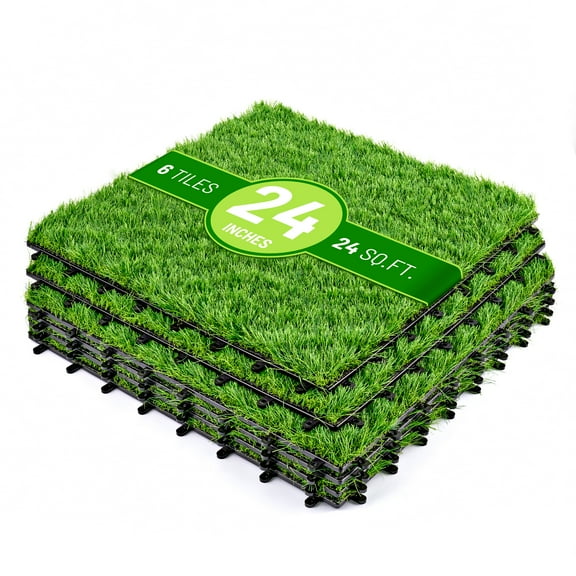 Sorbus 6pcs 24 Sq. Ft. Interlocking Artificial Grass Tiles – 24"x24" Turf Mats for Patio, Balcony, Deck, Pets & Dog Pee Pad – Self-Draining Outdoor Flooring, 8-Buckle System
