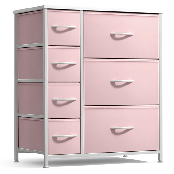 Sorbus 7 Drawer Dresser Storage Chest for Kids Bedroom with Fabric Bins Pink