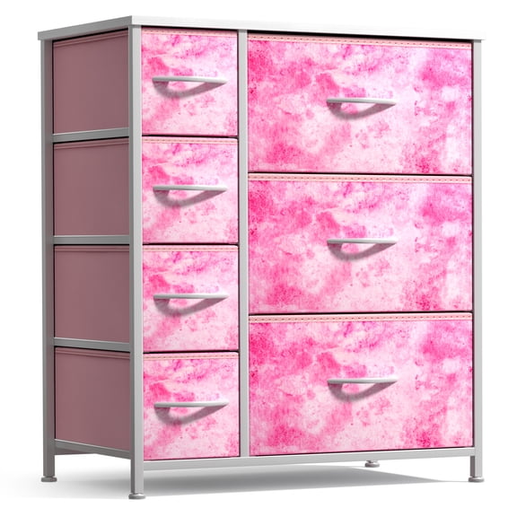 Sorbus 7 Drawer Dresser Storage Chest for Kids Bedroom with Fabric Bins Tie-Dye Pink