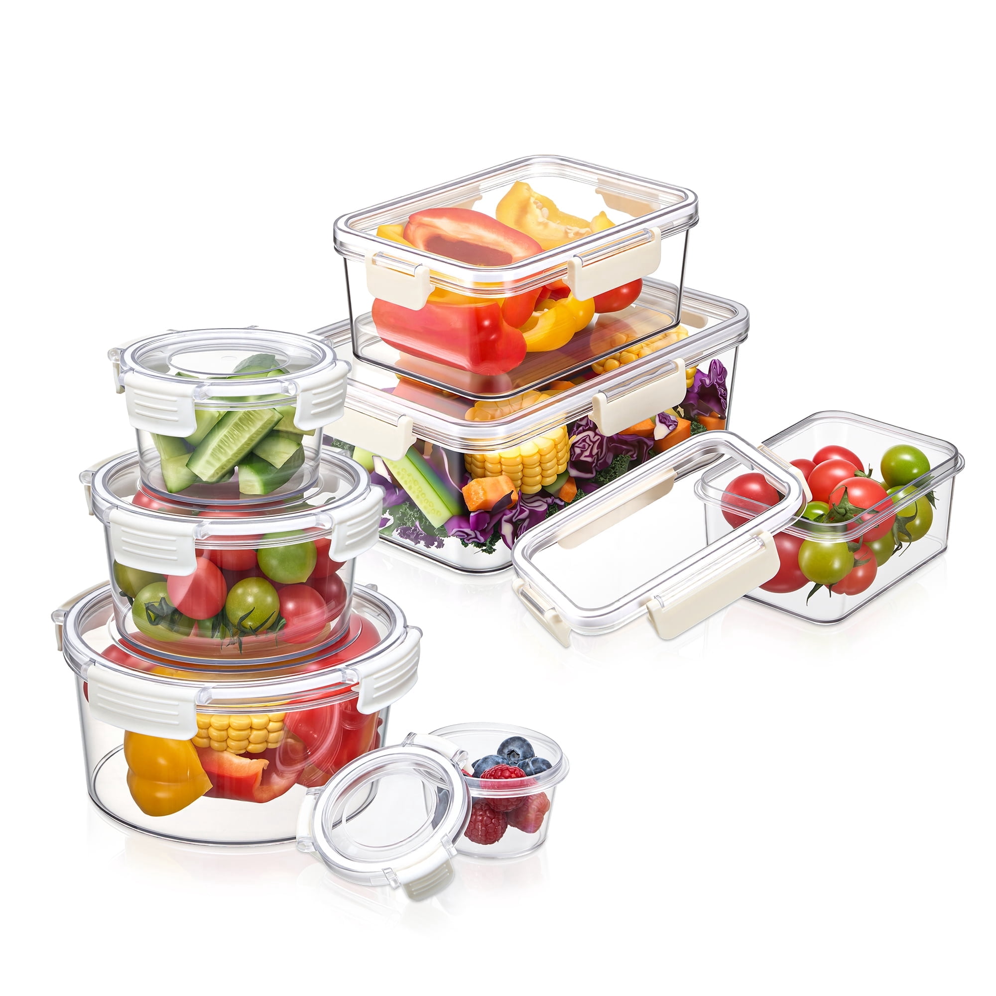 Sorbus 7-Pack Assorted Round & Rectangular Food Storage Containers, Airtight Lids, BPA-Free Plastic