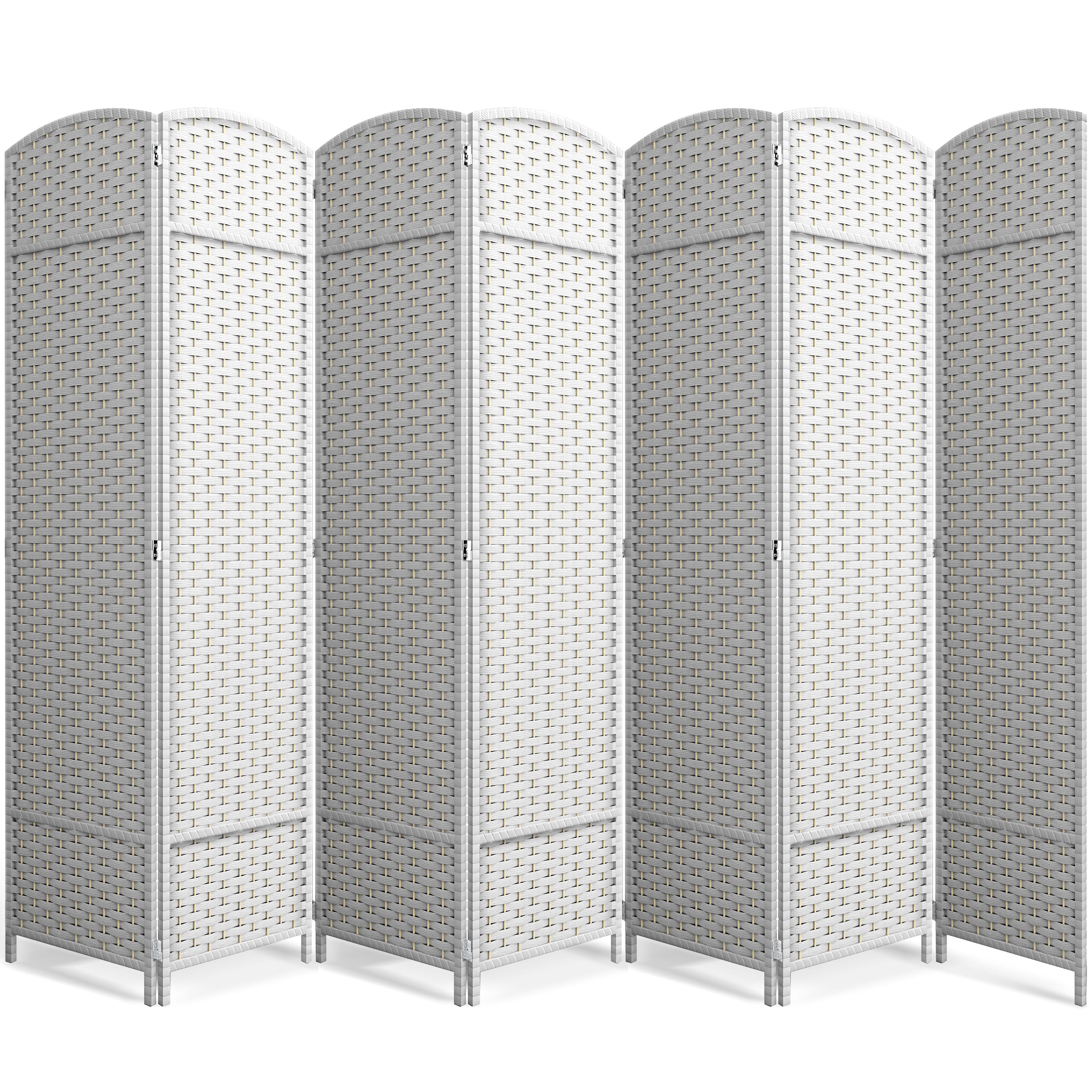 Sorbus 7-Panel Wide Folding Room Divider Privacy Screen, Hand-Woven White Mesh