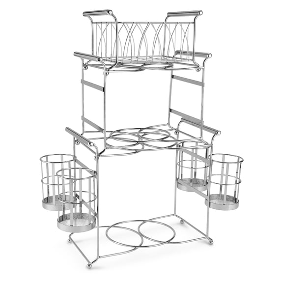 Sorbus 7-Piece Buffet Caddy Set – Stackable Silverware, Plate & Napkin Holder with 3-Tier Detachable Organizer for Kitchen, Dining, Parties & Holidays – Silver