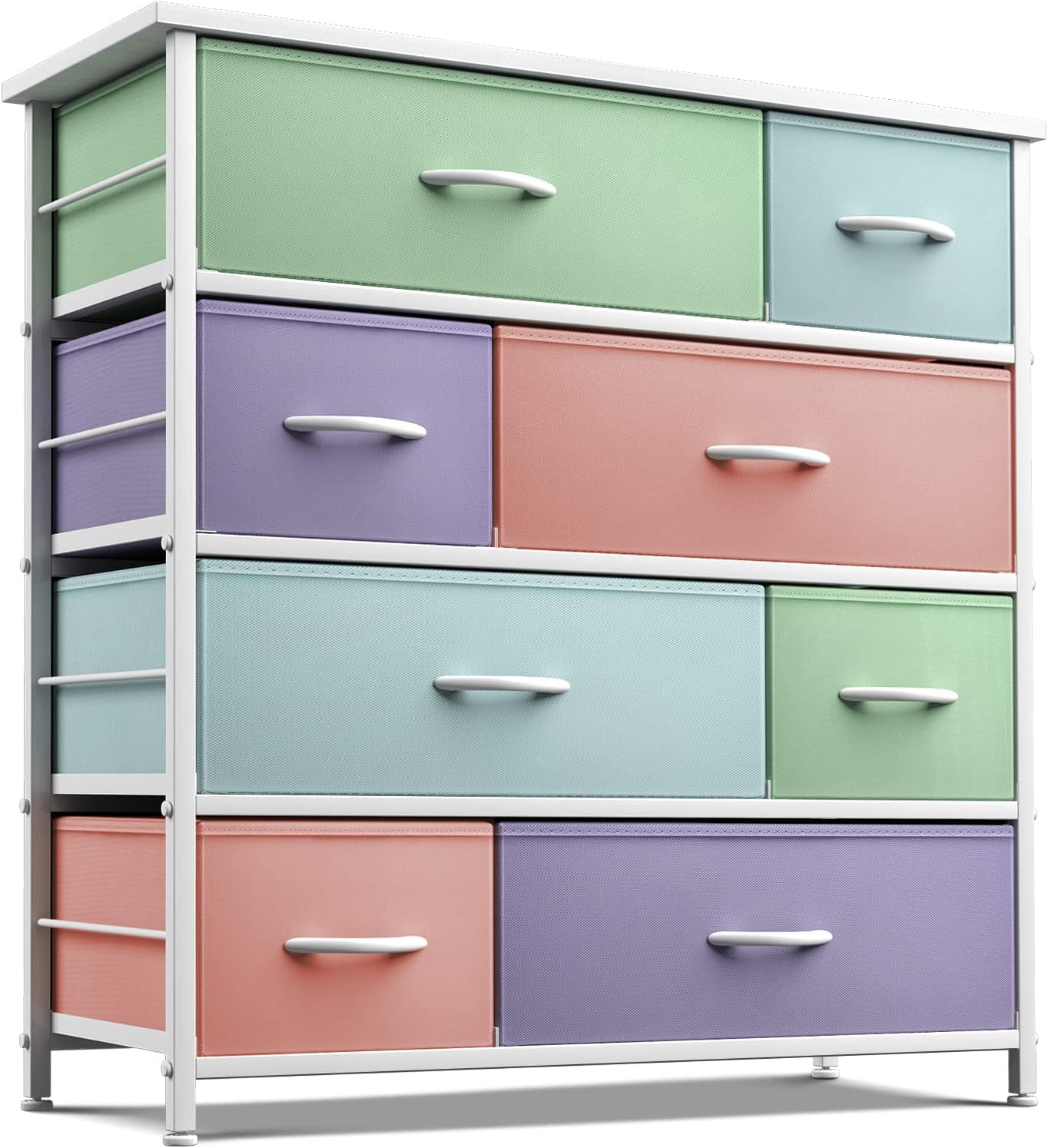 Sorbus 8-Drawer Dresser, Steel Frame Storage Chest with Fabric Bins, Wood Top, Multi Pastel