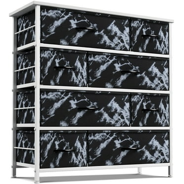 Sorbus 8-Drawer Marble Fabric Bins Dresser, Black & Gray, 34” L x 11.5” W x 36” H