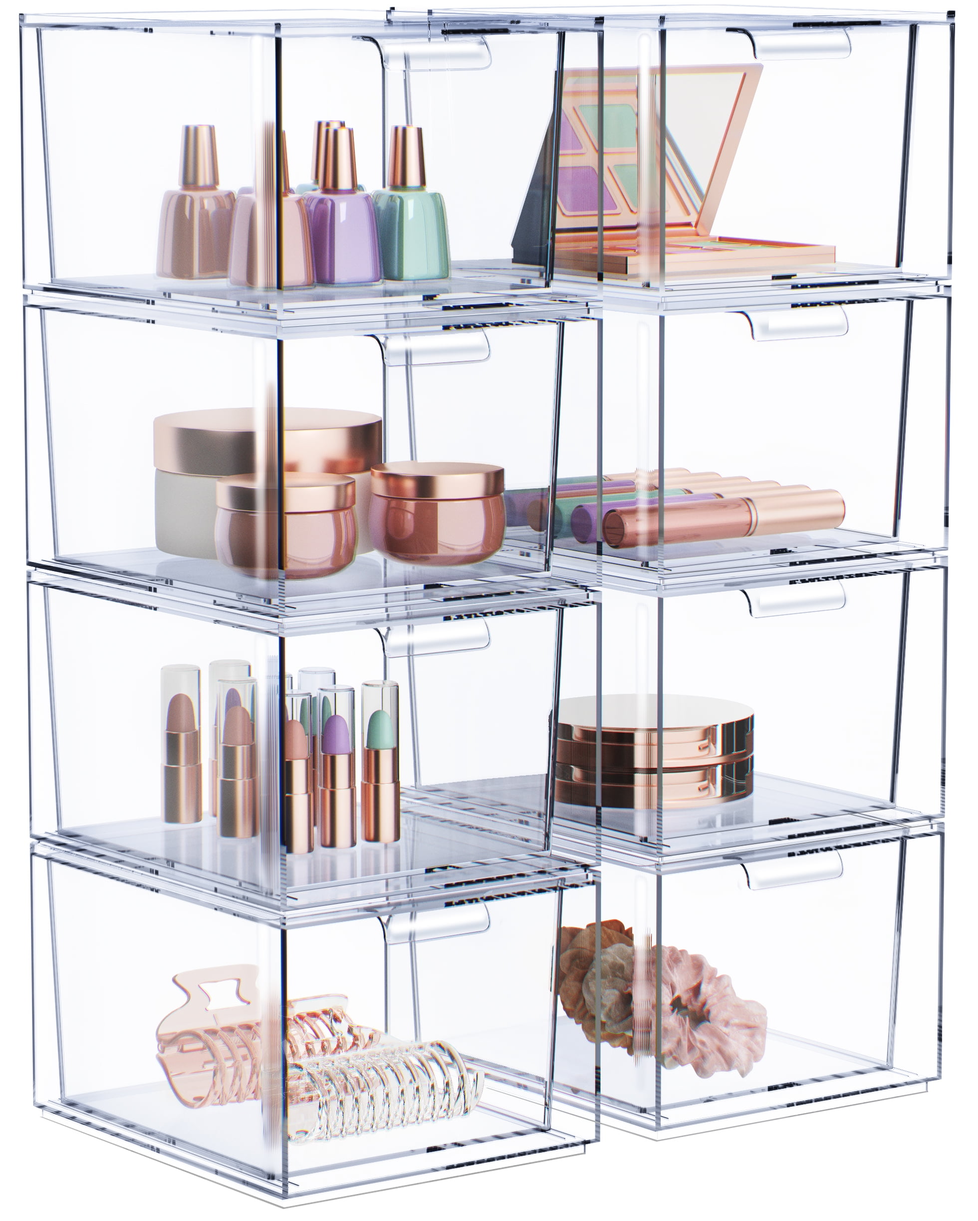 Sorbus 8-Pack Clear Acrylic Makeup Organizer Drawers – Stackable Plastic Storage Bins for Bathroom, Vanity, or Office Organization