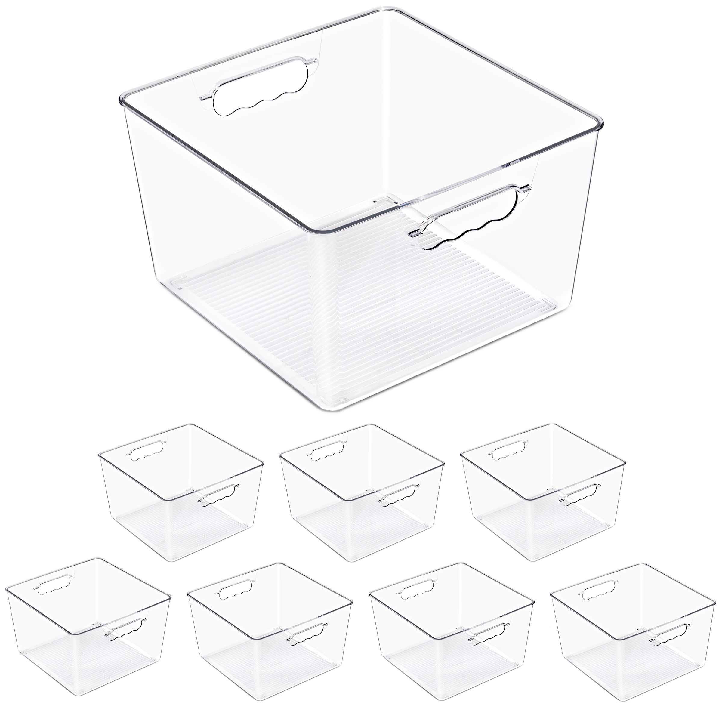Sorbus 8-Pack Clear Stackable Storage Bins with Handles, BPA-Free Large Square Organizers