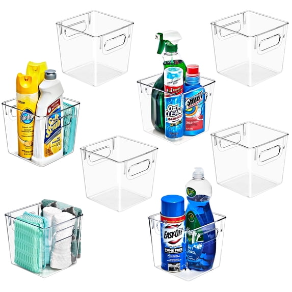 Sorbus 8 Pack Small Clear Plastic Storage Bins, Clear Organizer Bins with Handle for Kitchen, Pantry, Cabinet, Refrigerator, Craft, Toys, Clothes, Closet, Under Sink, Bathroom Organizers and Storage