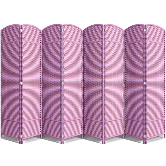 Sorbus 8-Panel Extra-Wide Folding Room Divider Privacy Screen, Hand-Woven Purple Mesh