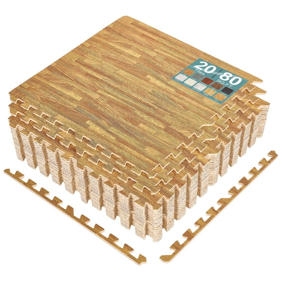 Sorbus 80 Sq. Ft. Light Wood Grain Foam Interlocking Floor Tiles 3/8-Inch Thick 20 pcs w/ Borders