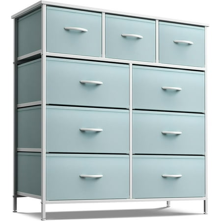 Sorbus 9-Drawer Dresser Nightstand End Table, Steel Frame, Wood Top, Aqua