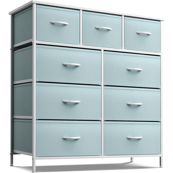 Sorbus 9-Drawer Dresser Nightstand End Table, Steel Frame, Wood Top, Aqua
