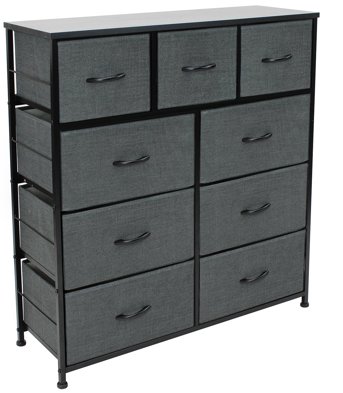 Sorbus 9-Drawer Dresser Nightstand End Table, Steel Frame, Wood Top, Black