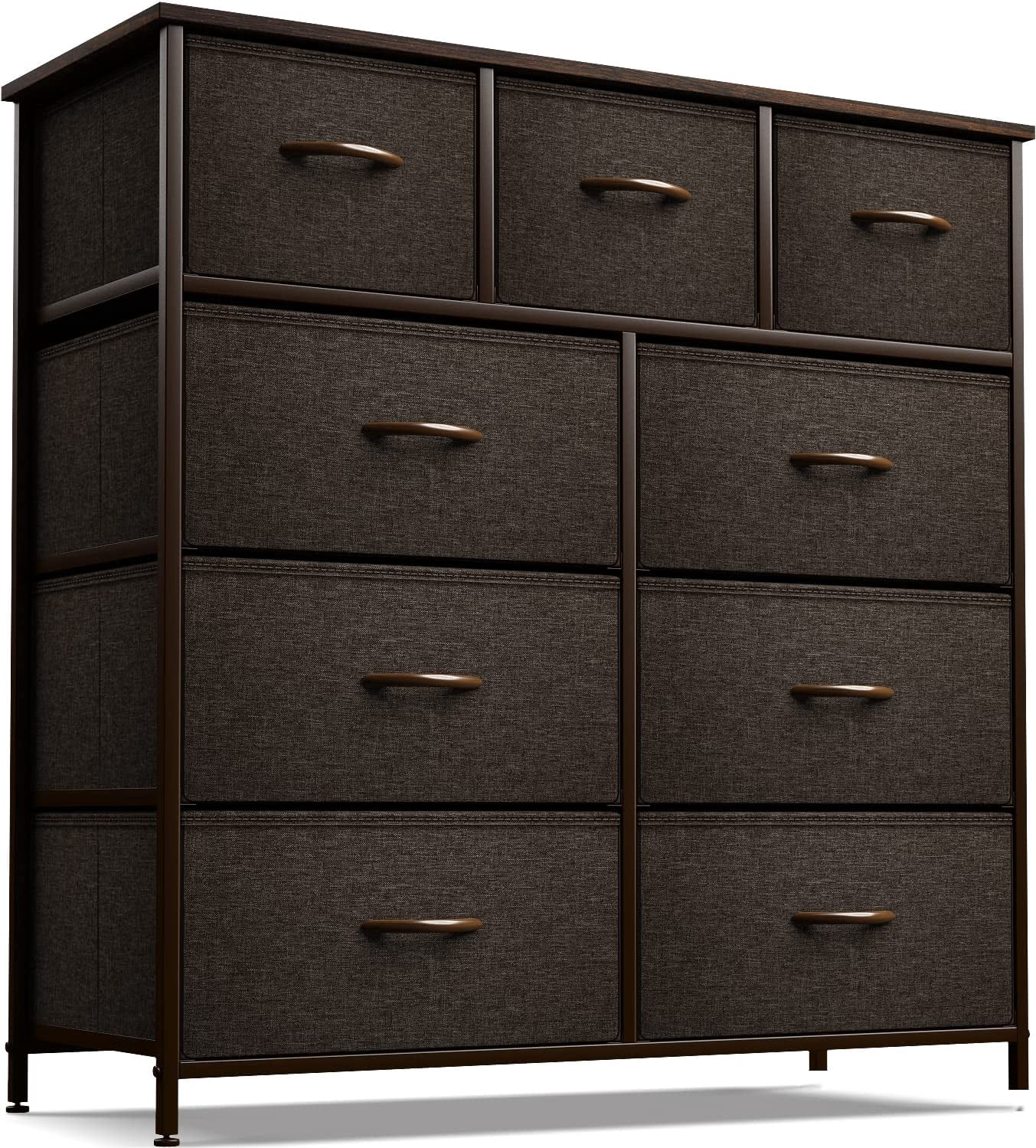 Sorbus 9-Drawer Dresser Nightstand End Table, Steel Frame, Wood Top, Brown