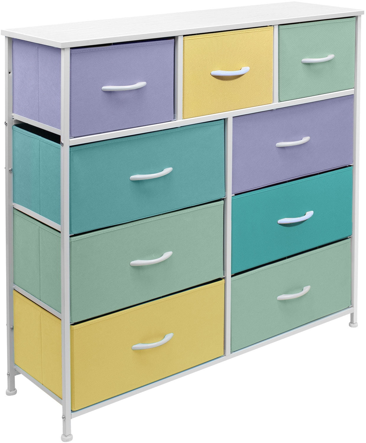 Sorbus 9-Drawer Dresser Nightstand End Table, Steel Frame, Wood Top, Multi Pastel