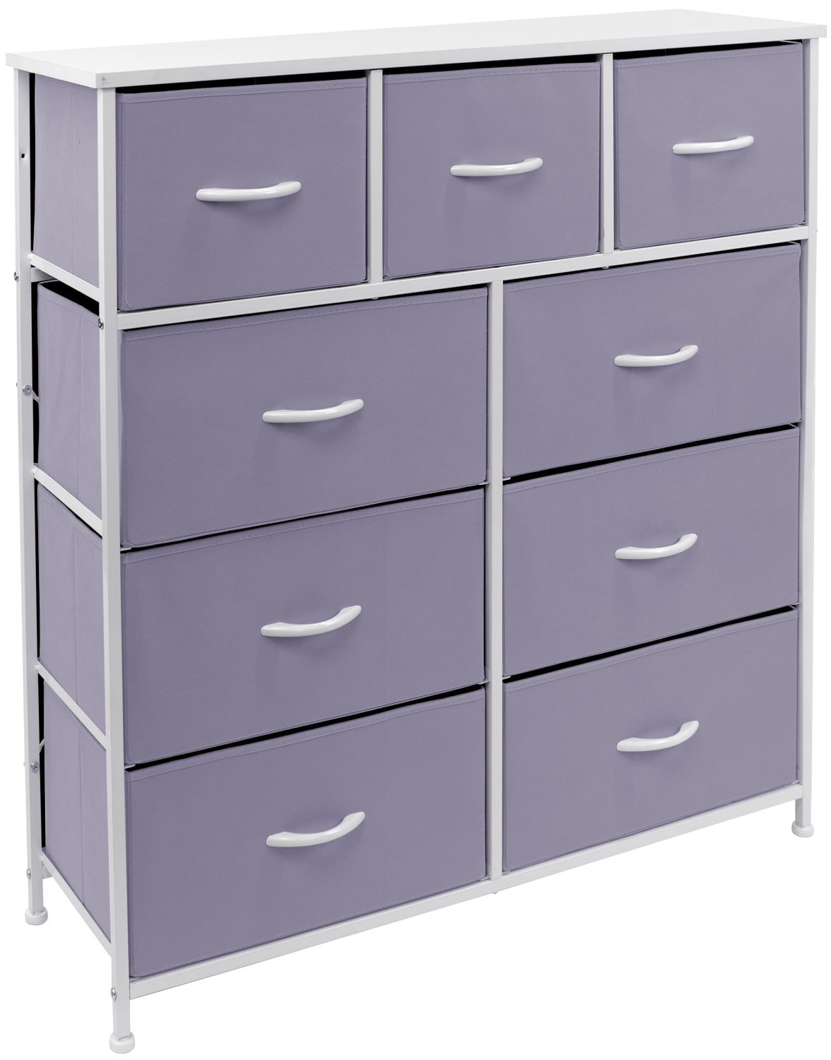 Sorbus 9-Drawer Dresser Nightstand End Table, Steel Frame, Wood Top, Purple