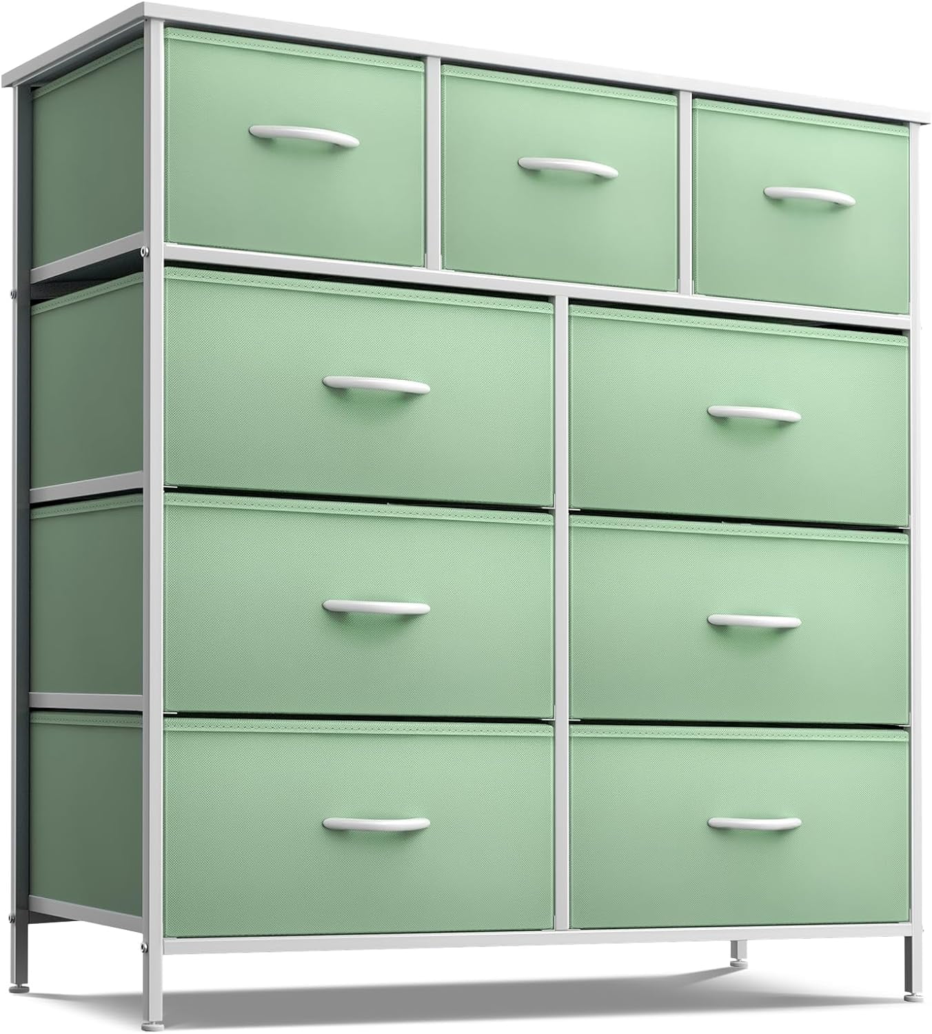 Sorbus 9-Drawer Dresser Nightstand End Table, Steel Frame, Wood Top, Teal