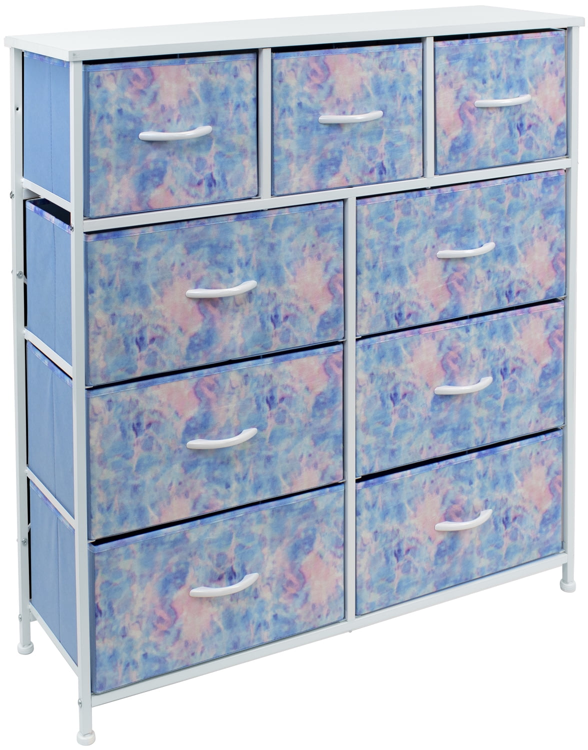 Sorbus 9-Drawer Dresser Nightstand End Table, Steel Frame, Wood Top, Tie-Dye Blue