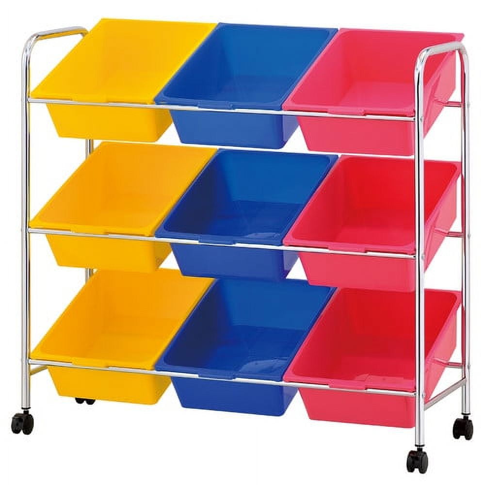 Sorbus 9 Plastic Bin Rolling Cart, Organizer Bins, Yellow, Blue, Pink