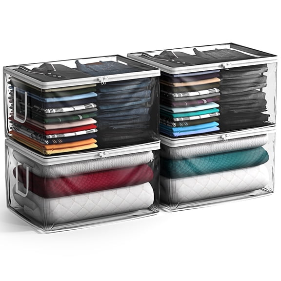 Sorbus 90L Clear Storage Bag, 4 Pack Foldable Plastic with Zipper & Handles for Clothes & Blankets