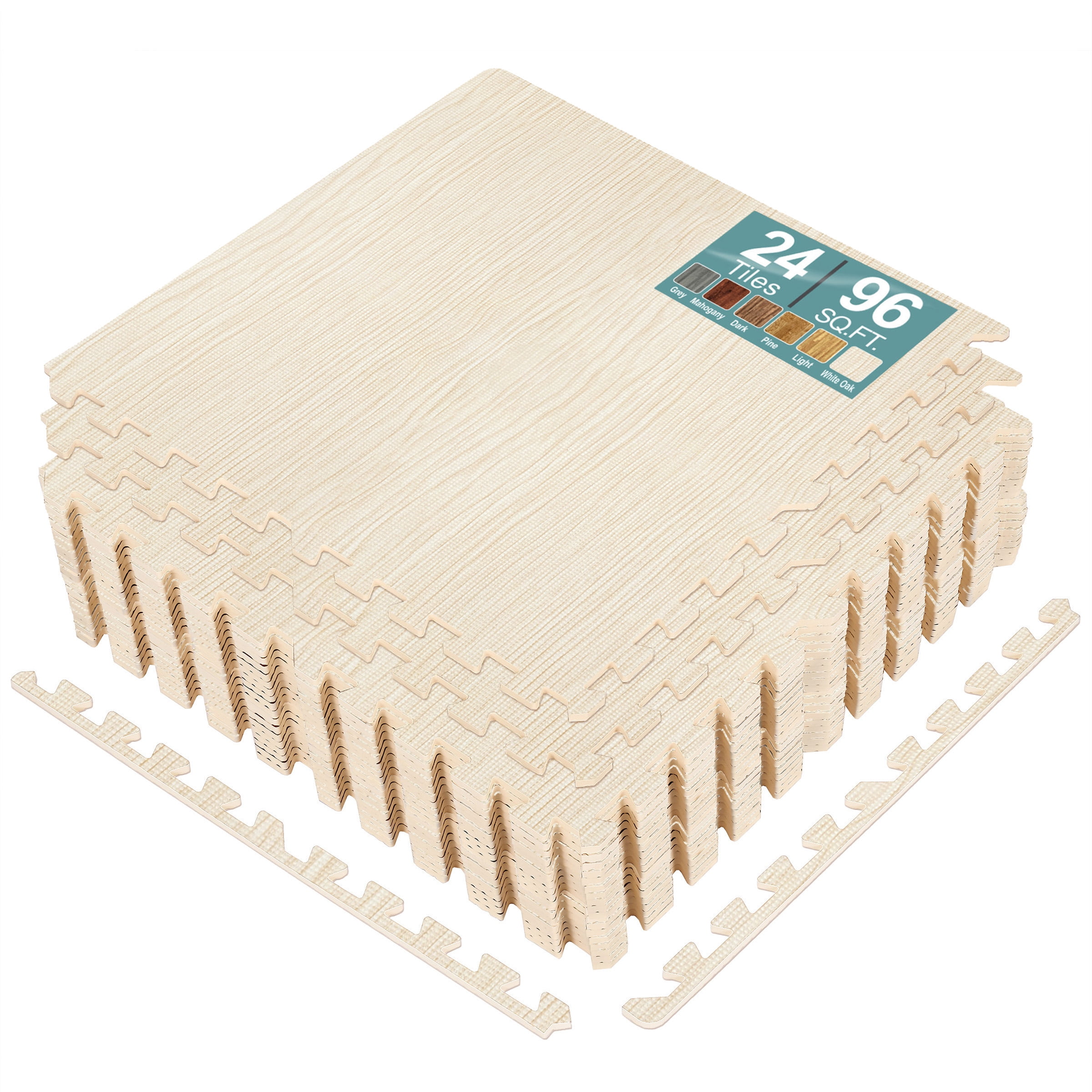 Sorbus 96 Sq. Ft. Wood Grain Foam Floor Tiles 3/8-Inch Interlocking ...