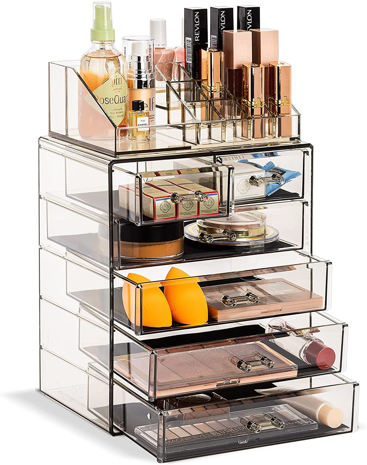 Sorbus Acrylic Cosmetic and Jewelry Storage Case Display - Spacious Design - Great for Bathroom, Dresser, Vanity and Countertop (4 Large, 2 Small Drawers, Black Jewel) - Walmart.com