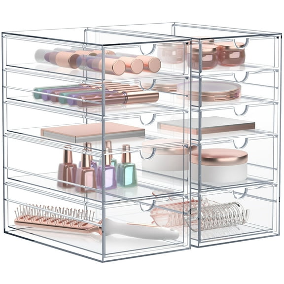Sorbus Acrylic Cosmetic Makeup Organizer 10 Drawers Clear Stackable Storage Bins For Jewelry And Office Supplies Organizer- 2Pc