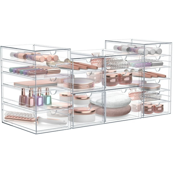 Sorbus Acrylic Cosmetic Makeup Organizer 18 Drawers Clear Stackable Storage Bins For Jewelry And Office Supplies Organizer- 4Pc