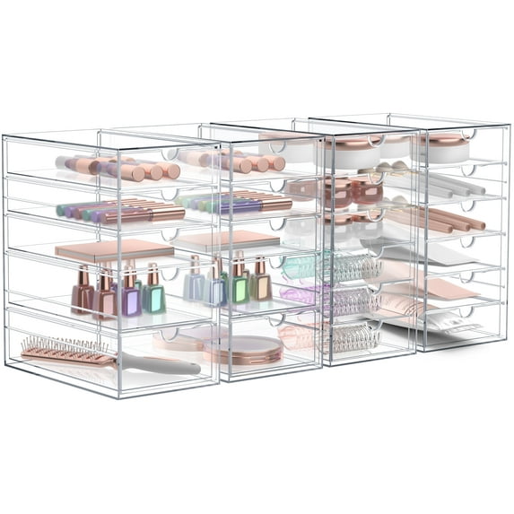 Sorbus Acrylic Cosmetic Makeup Organizer 22 Drawers Clear Stackable Storage Bins For Jewelry And Office Supplies Organizer- 4Pc
