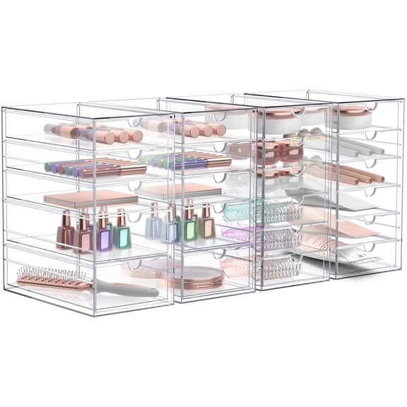 Sorbus Acrylic Cosmetic Makeup Organizer 22 Drawers Clear Stackable Storage Bins For Jewelry And Office Supplies Organizer- 4Pc