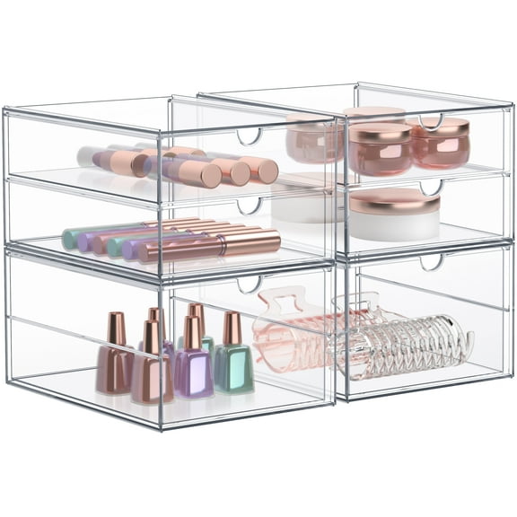 Sorbus Acrylic Cosmetic Makeup Organizer 3 Drawers Clear Stackable Storage Bins For Jewelry And Office Supplies Organizer- 4Pc