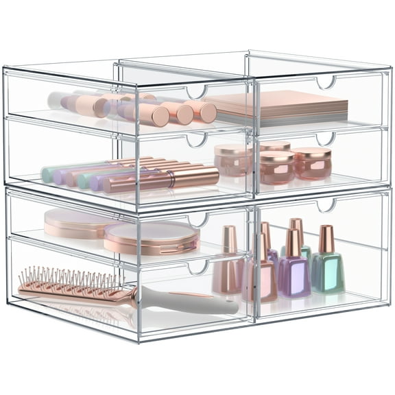 Sorbus Acrylic Cosmetic Makeup Organizer 7 Drawers Clear Stackable Storage Bins For Jewelry And Office Supplies Organizer- 2Pc
