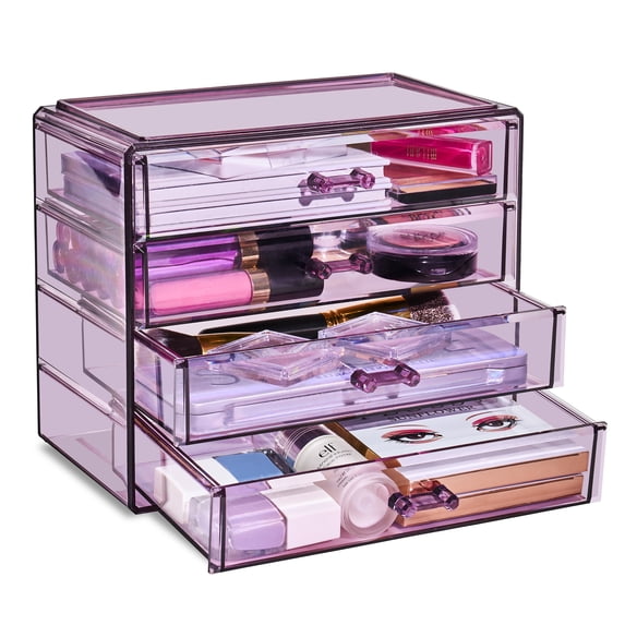 Sorbus Acrylic Cosmetics Makeup and Jewelry Storage Case Display– 4 Large Drawers Space- Saving, Stylish Acrylic Bathroom Case Great for Lipstick, Nail Polish, Brushes, Jewelry and More (Purple)