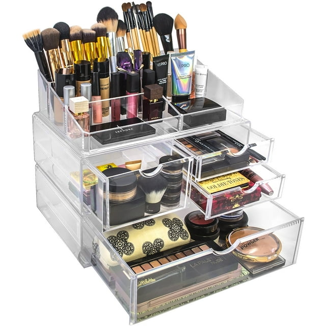 Sorbus Acrylic Cosmetics Makeup and Jewelry Storage Case X-Large Display Sets - Interlocking Scoop Drawers to Create Your Own Specially Designed Makeup Counter - Each Drawer Is Stackable, Detachable,