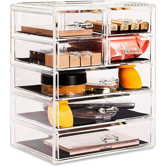 Sorbus Acrylic Cosmetics Makeup and Jewelry Storage Display 3 Large and 4 Small Drawers Space-Saving, Stylish Case Great for Lipstick, Eye Liner, Nail Polish, Brushes