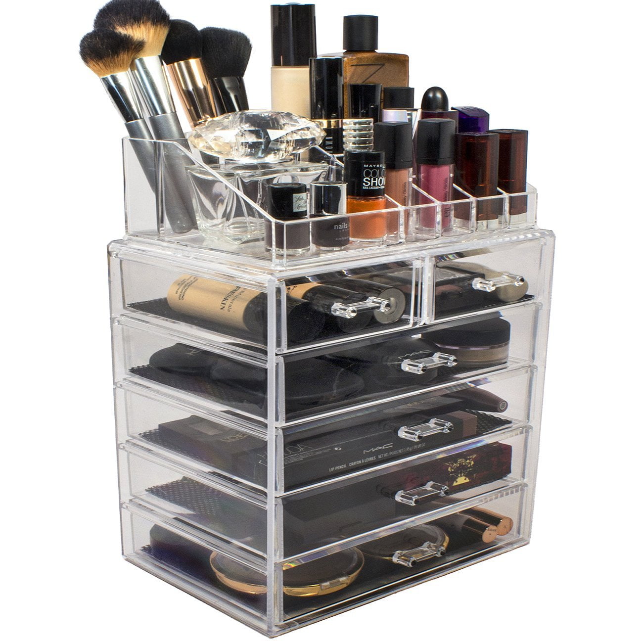 Sorbus Acrylic Makeup and Jewelry Storage Organizer Case, 2 Piece in Clear