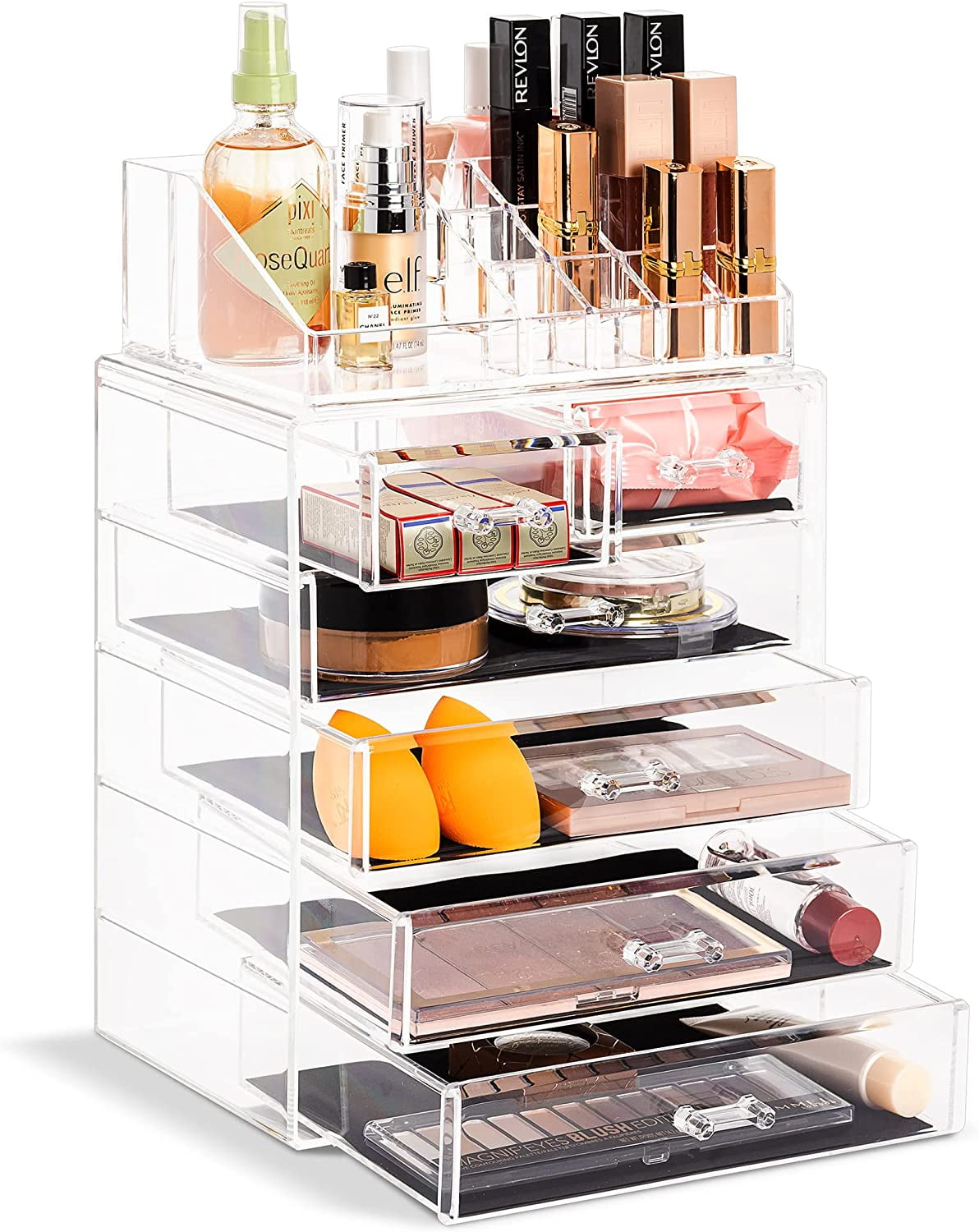 2 Pack Clear Makeup Organizer for Vanity Stackable Acrylic Cosmetic Display  Case For Bathroom Under Cabinet Organizers And Storage Drawer For Make up