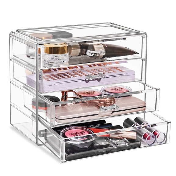 Sorbus Clear Acrylic Makeup & Jewelry Organizer - 4 Drawers for Cosmetics, Brushes, and Accessories