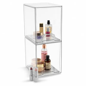 Sorbus Acrylic Storage Containers - 2 Pack, Stackable Storage Bins Set for Bathroom Organization - Clear Acrylic Drawer Organizers - Makeup Case Pull-Out Drawers (7.6 Tall)