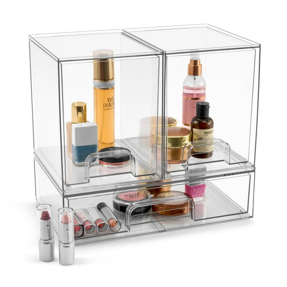 Sorbus Acrylic Stackable Pull-Out Drawers Makeup Organizer, Clear (3 pieces)