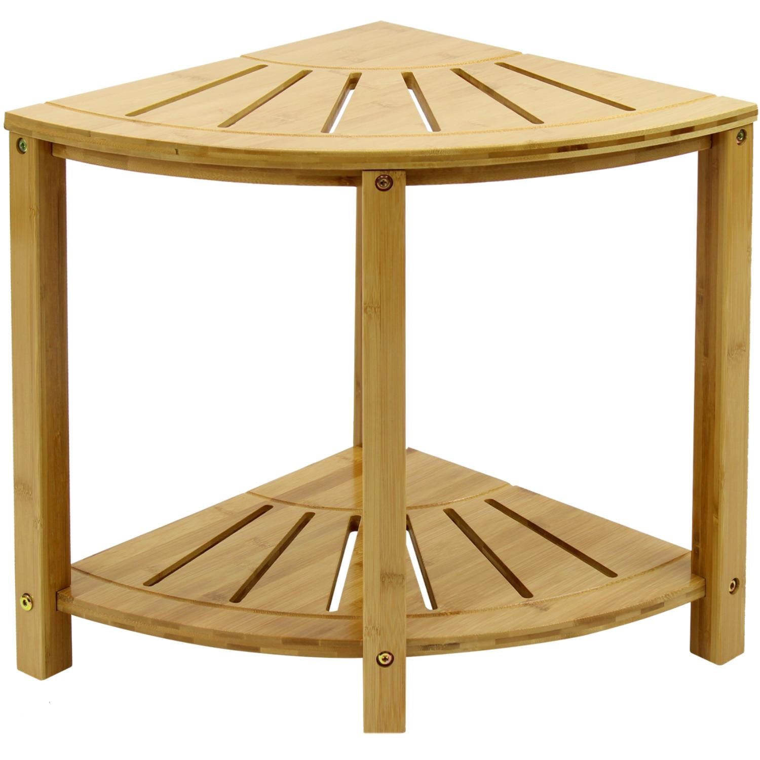 Sorbus Bamboo Shower Stool with Shelf, Corner Bath Bench, Waterproof Bathroom Seat, Natural
