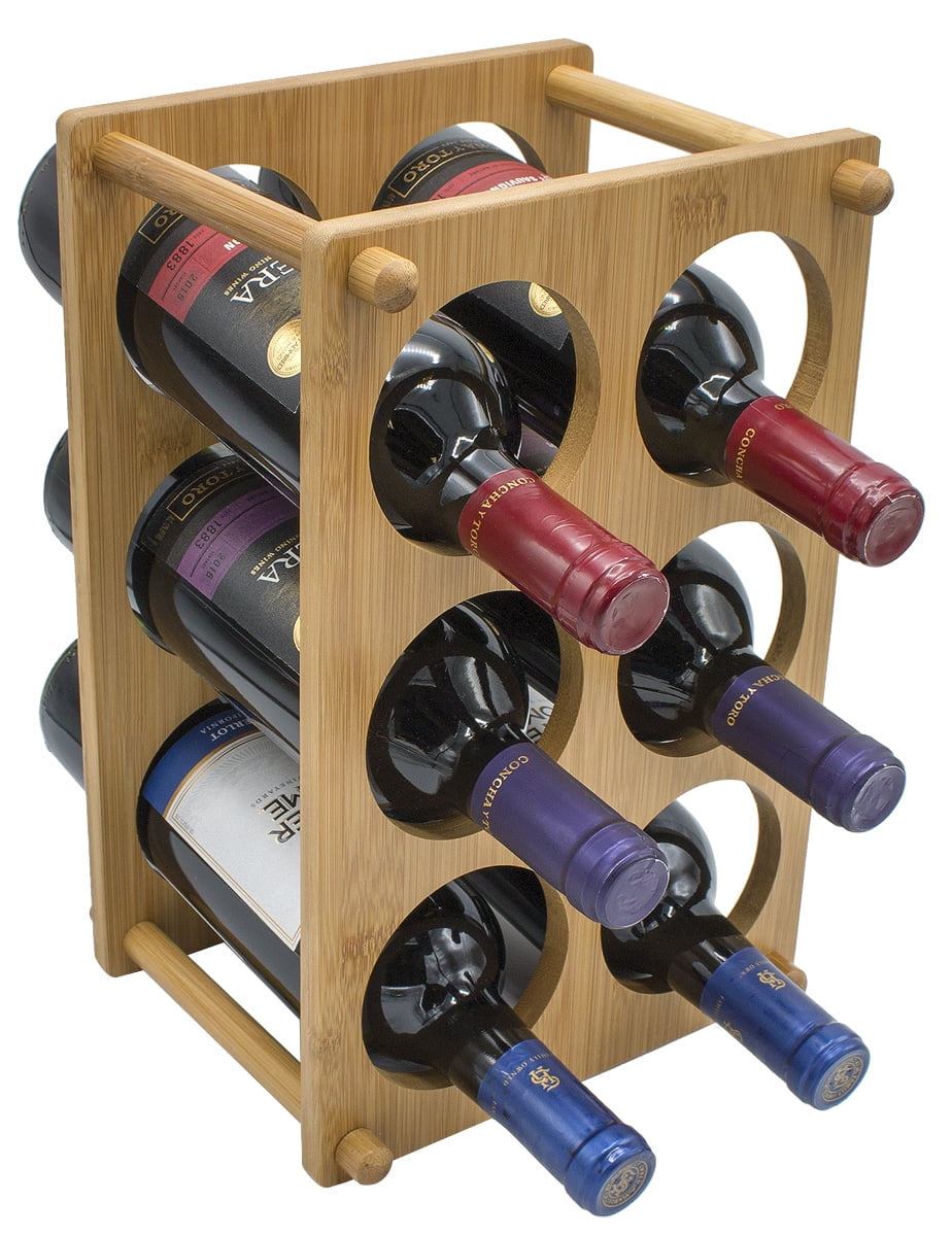 Sorbus Bamboo WallMounted Wine Rack For Wine Bottles & Stemware