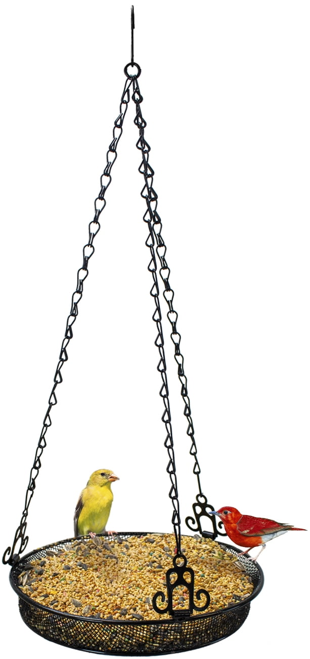 Black Metal Hanging Bird Feeder Tray with Chain